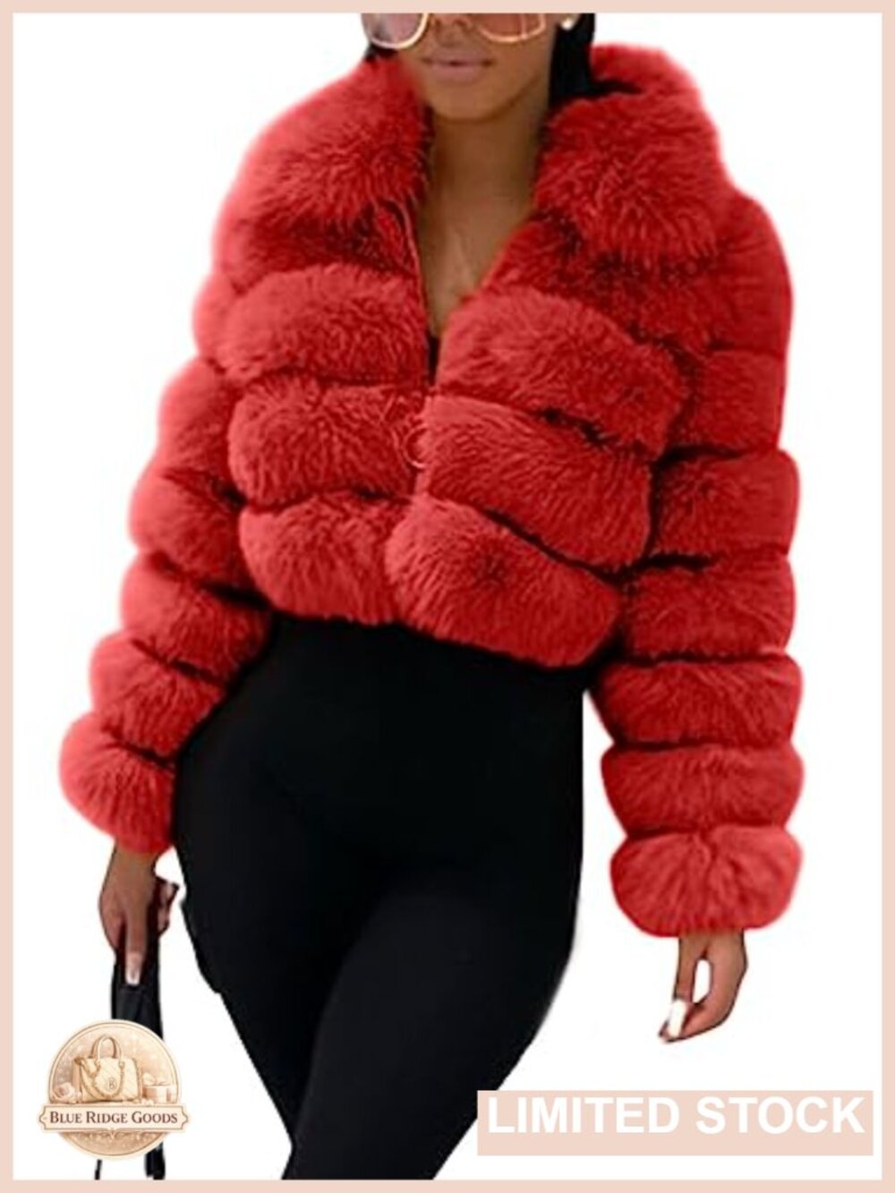 Faux Fur Cropped Puffer Jacket Zip Up Winter Warm Fuzzy Coat